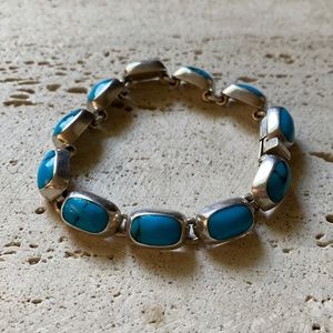 Vintage Taxco Mexico 950 Sterling Silver Turquoise Stone Bracelet